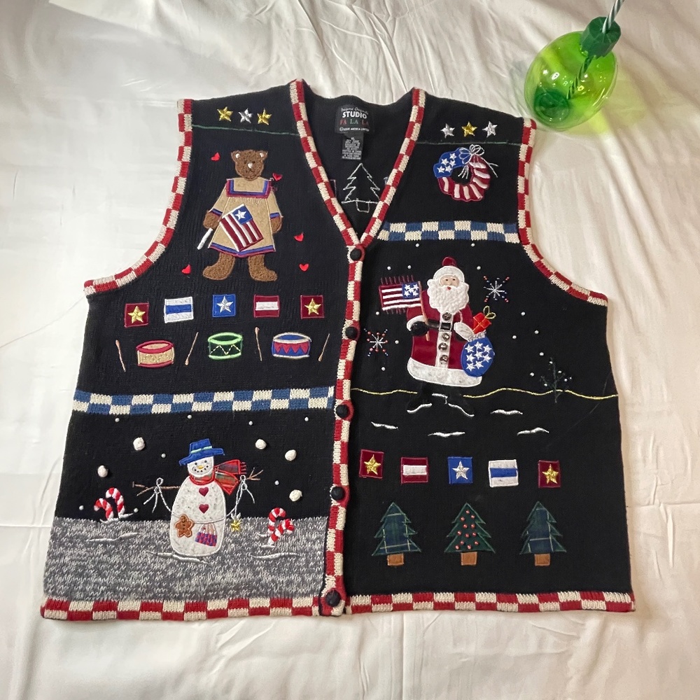 Vintage Designers Originals Studio Fa La La Holiday Sweater Vest
